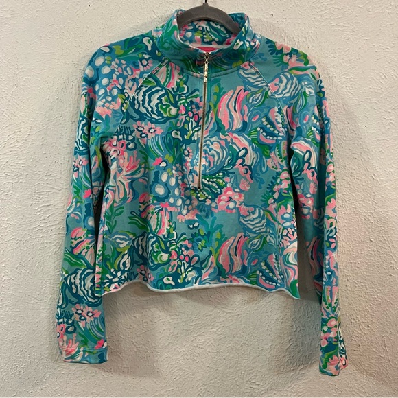 Lilly Pulitzer Ronan crop pullover Aqua La Vista - Picture 3 of 8